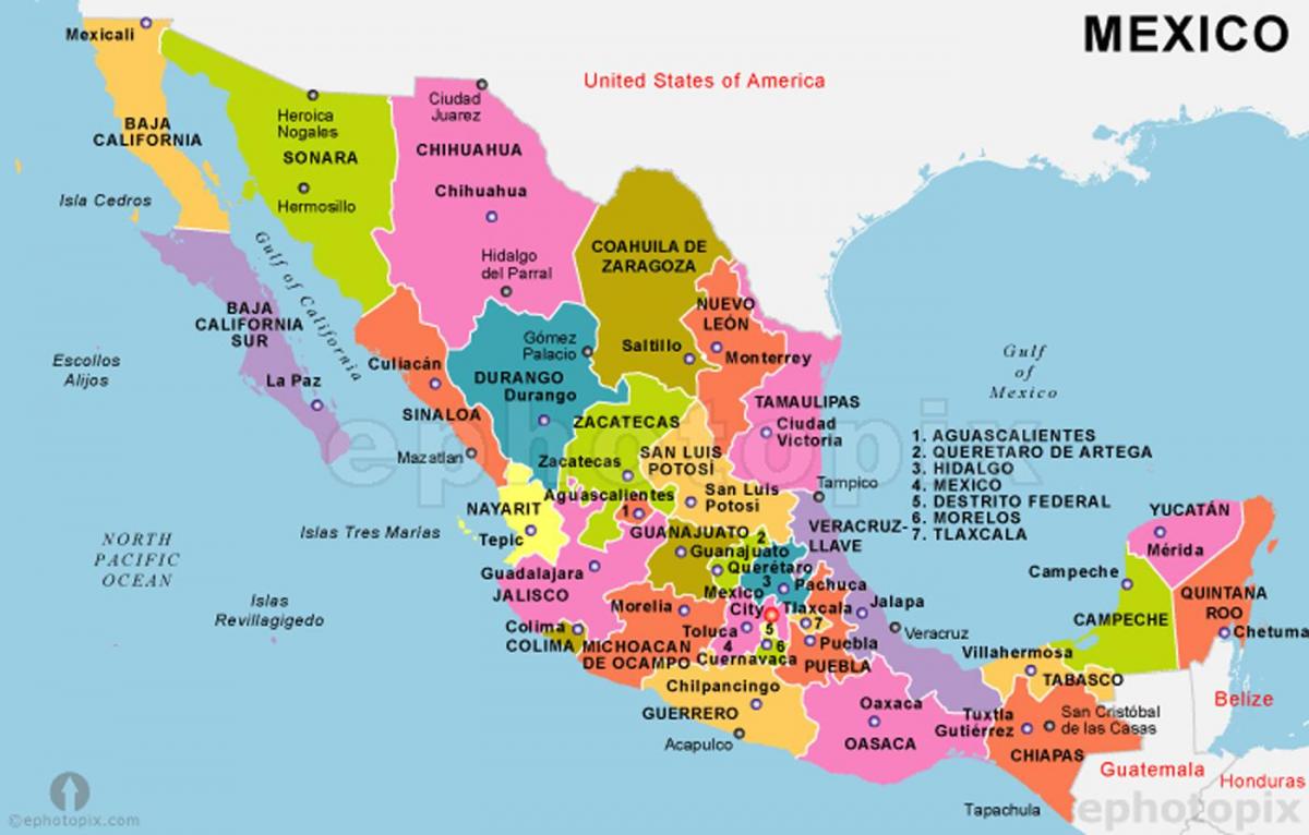 Meksika kart dövlətlərin paytaxtlarında